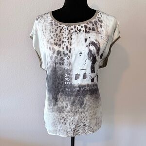 Urban Mango Graphic Leopard Print Top - Cream and Olive Green